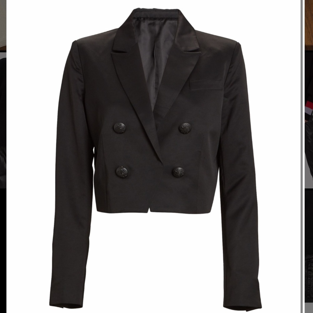 NWT - INTERMIX Black Cropped Double-Breasted Blazer Jacket